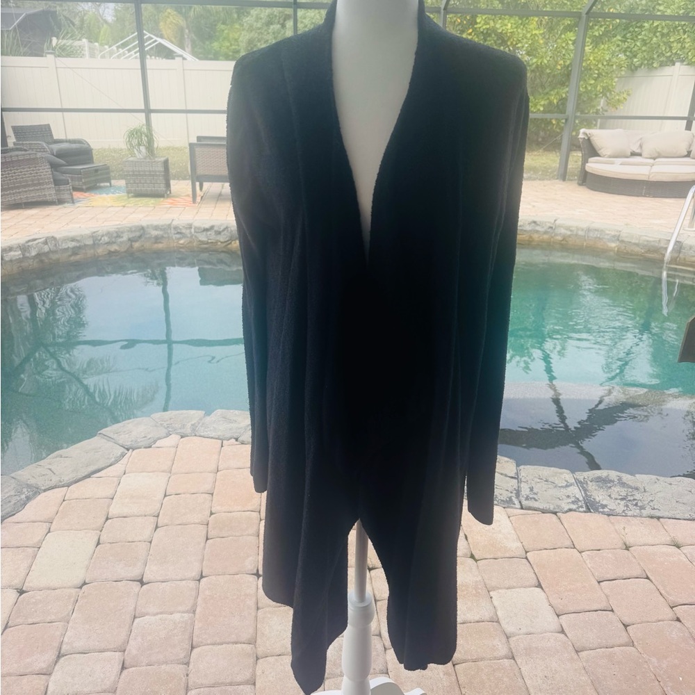 💕 Barefoot Dreams Cozy Chic Lite Black Open Front Cardigan